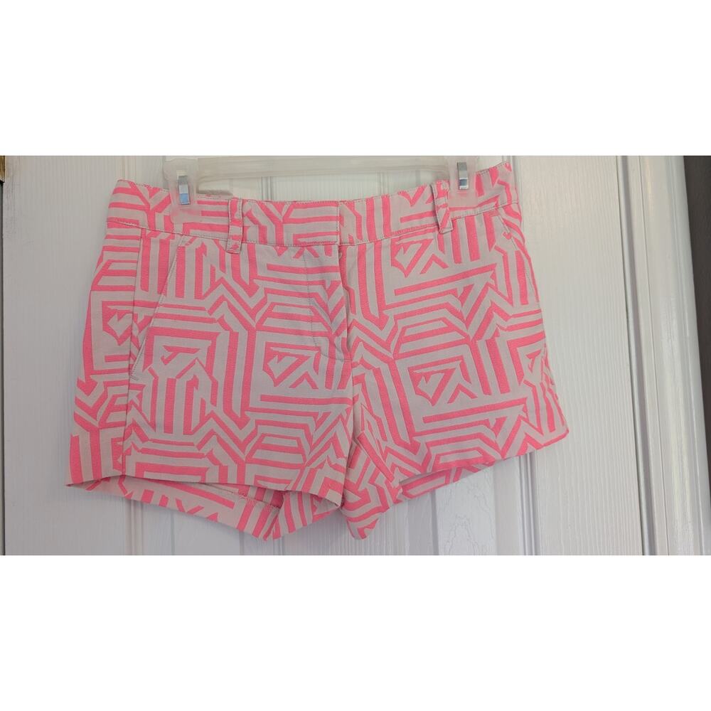 J.CREW Womens Chino Shorts Pink/White Geometric Cotton/Polyester Blend 0